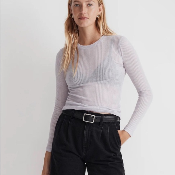 Madewell Tops - Madewell Light Lavender Ribbed Long Sleeve Tee